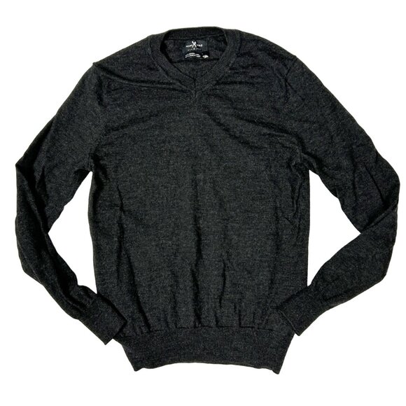 Marc Ecko Cut & Sew Sweater Men Medium 100% Merino‎ Wool Grey V Neck Lightweight - Picture 1 of 10